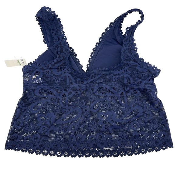 NWT Aerie Navy Blue Show Off Paisley Lace Padded Plunge Tank Top Large - Picture 2 of 7